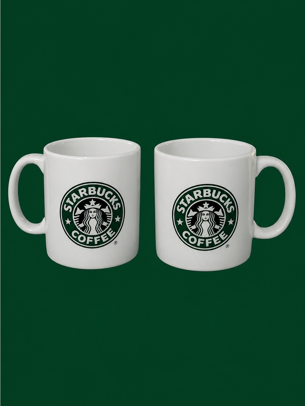 1996 Rare Vintage ~ Starbucks White Mugs with Green Logo - Pair 9oz. 💚🖤